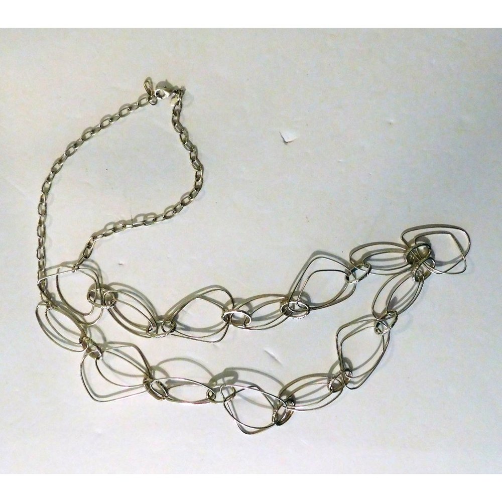 Premier Designs Silver Splash Necklace 40" Lightweight Antique Silver Matte - Picture 7 of 7